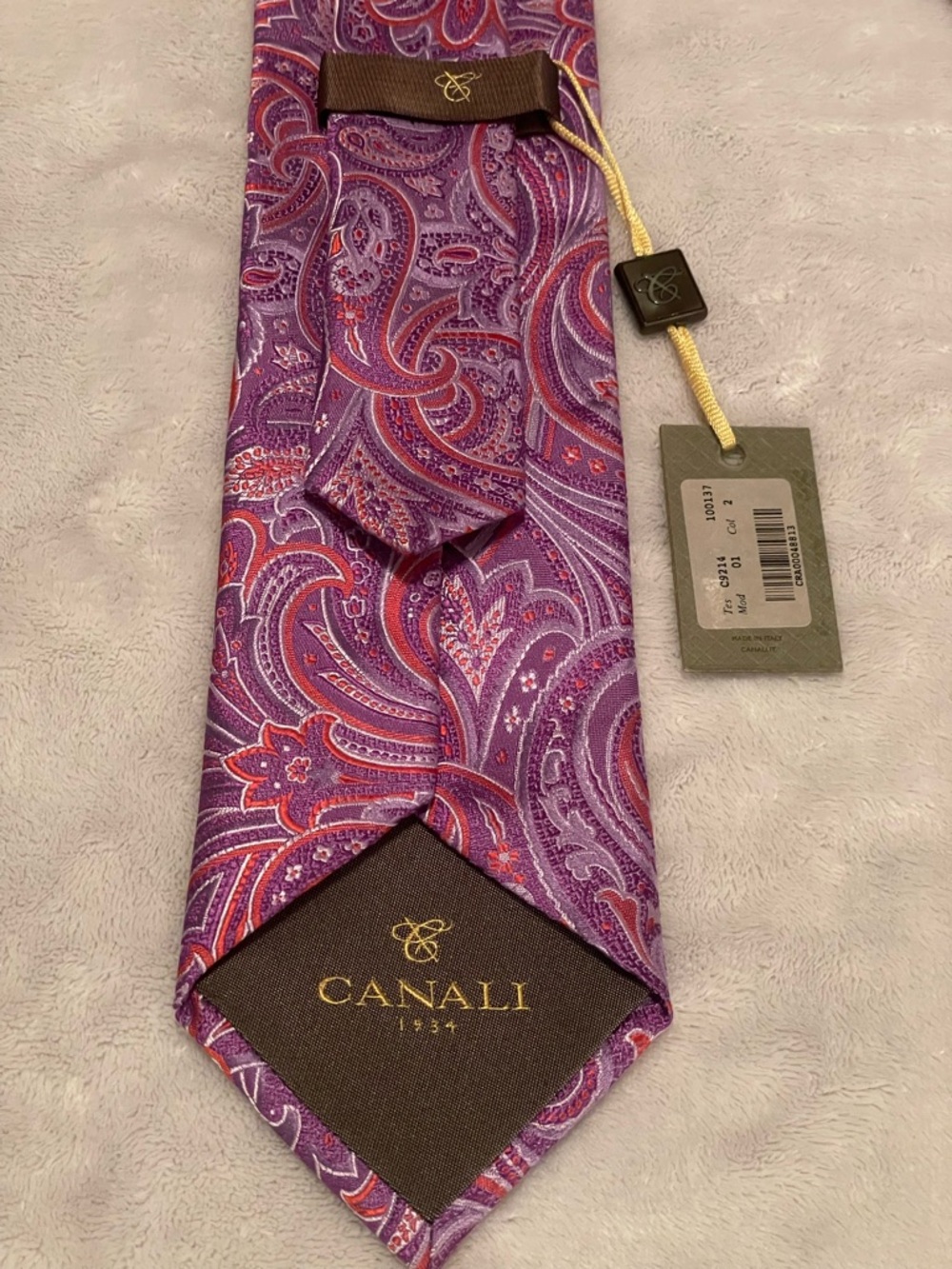 CANALI Italy 100% Silk Paisley Tie Purple Magenta Orange 1934 Luxury